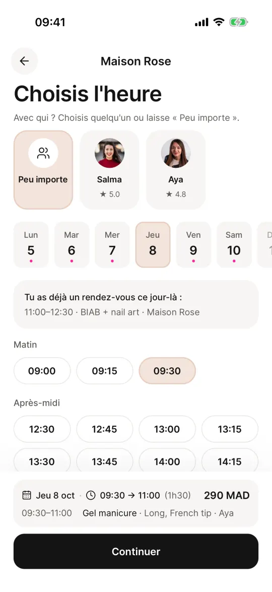 Le choix de l'heure : les heures libres du salon